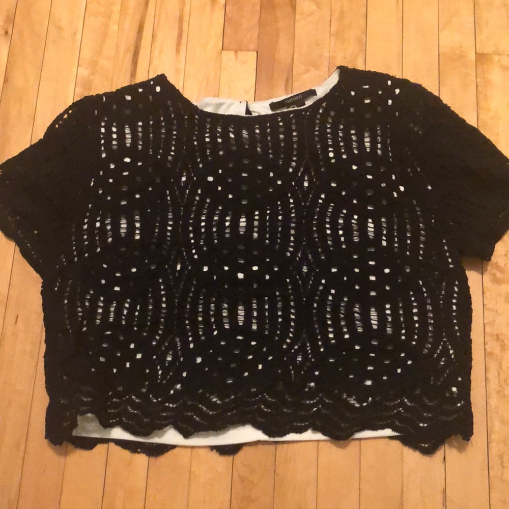 Black embroidered crop top